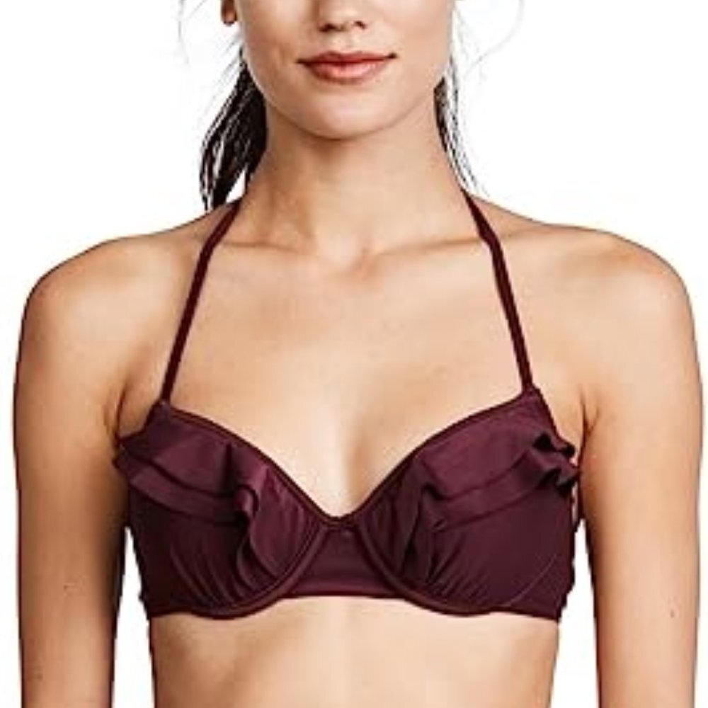 NWT Kate Spade New York Women's Isla Vista Ruffle Halter Bikini Top Cherry L